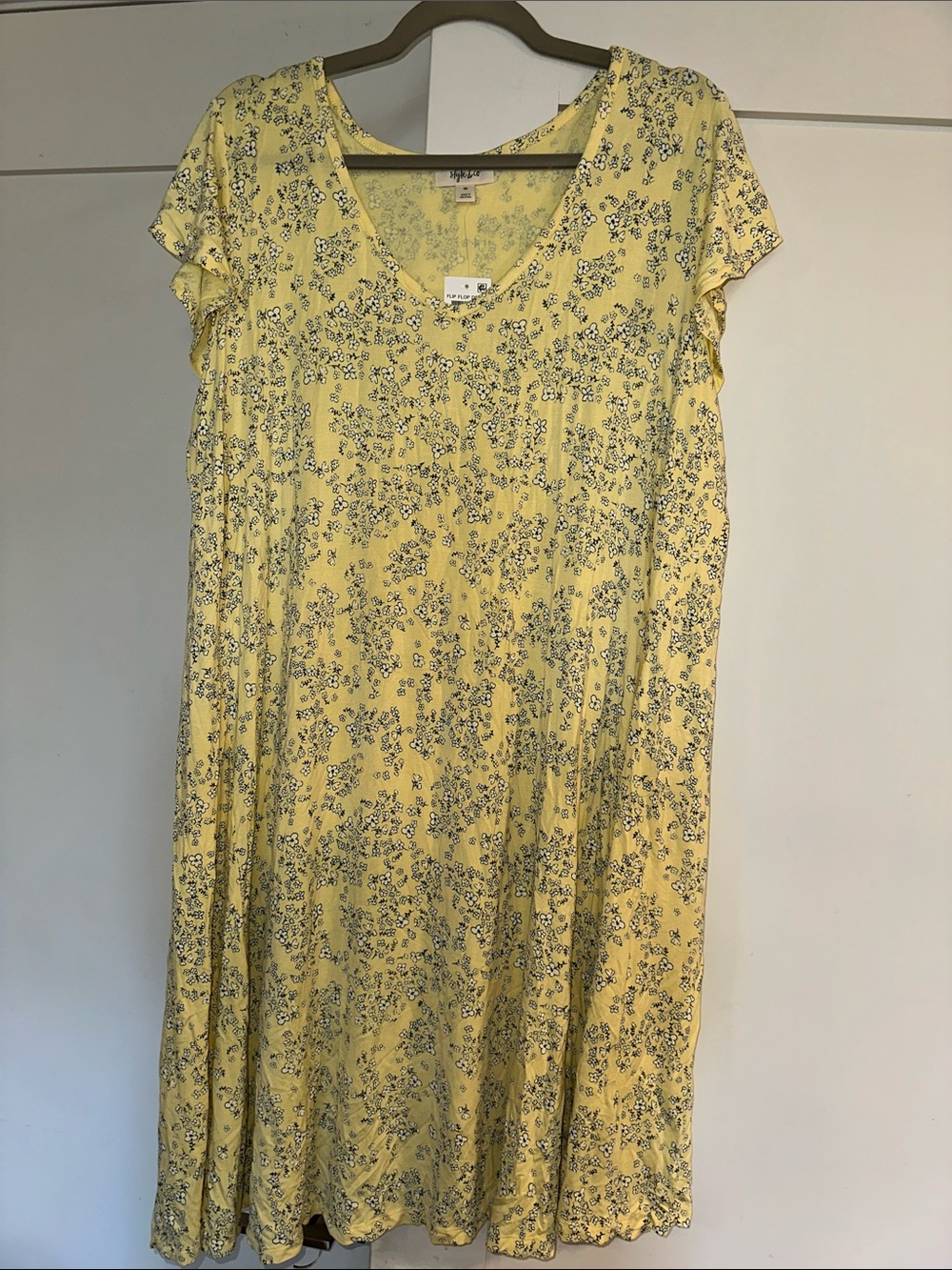 Style & Co. Yellow Floral V-Neck Midi Dress